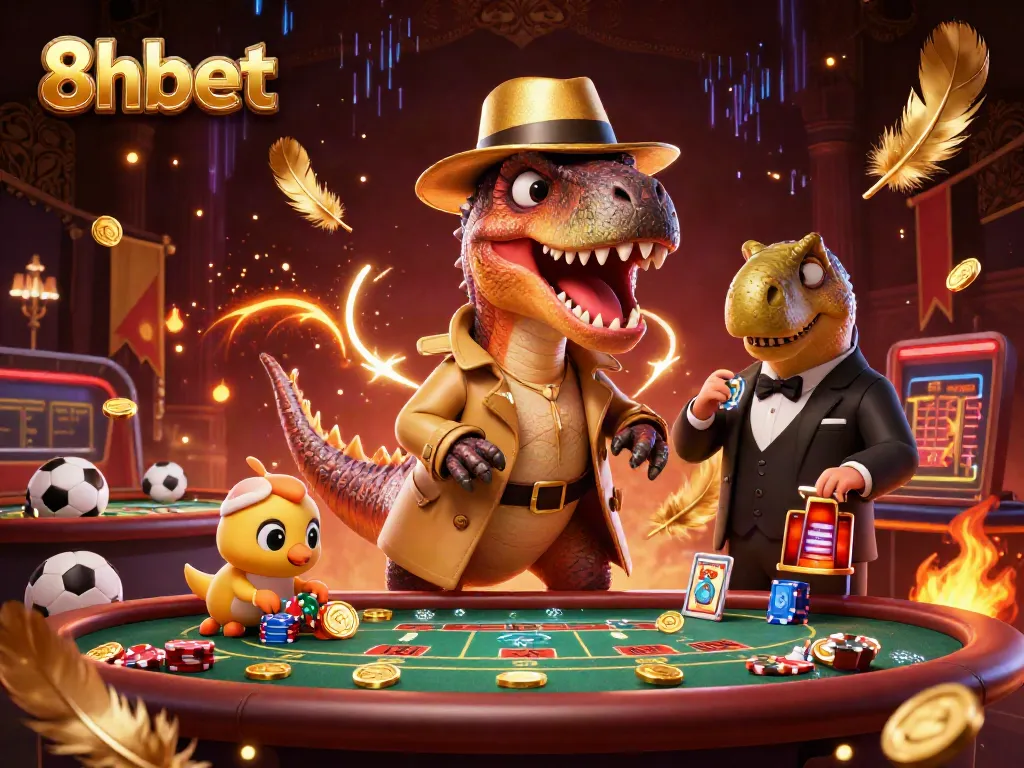Experience vibrant gambling action with 8xbet at a blackjack table featuring animated characters.